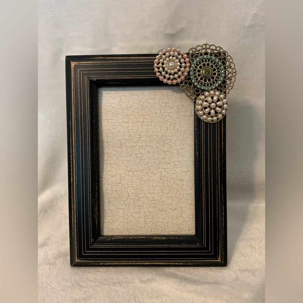 Hand Crafted- jeweled embellished wood photo frame- 3-1/2in. x 5-1/2in.
